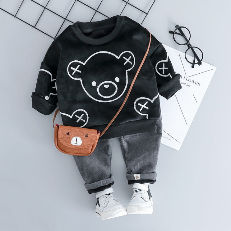 Get Cozy This Season: Autumn and Winter Fleece Cartoon Bear Pattern Children’s Pullover Set – Black Friday Special